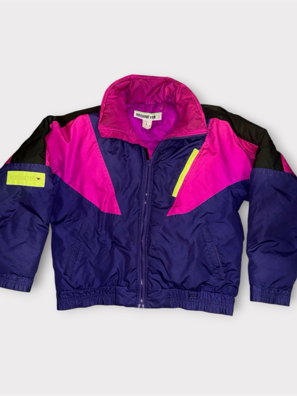Vintage 90s Obermeyer Purple, Pink & Black Colorblock Ski Jacket Sz L